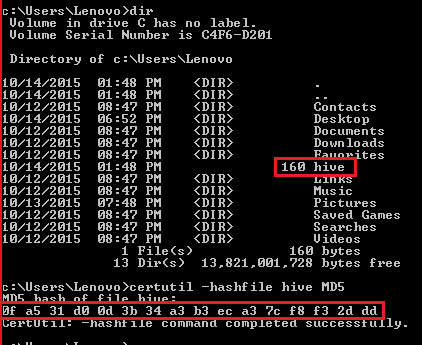 MD5 checksum via certutil