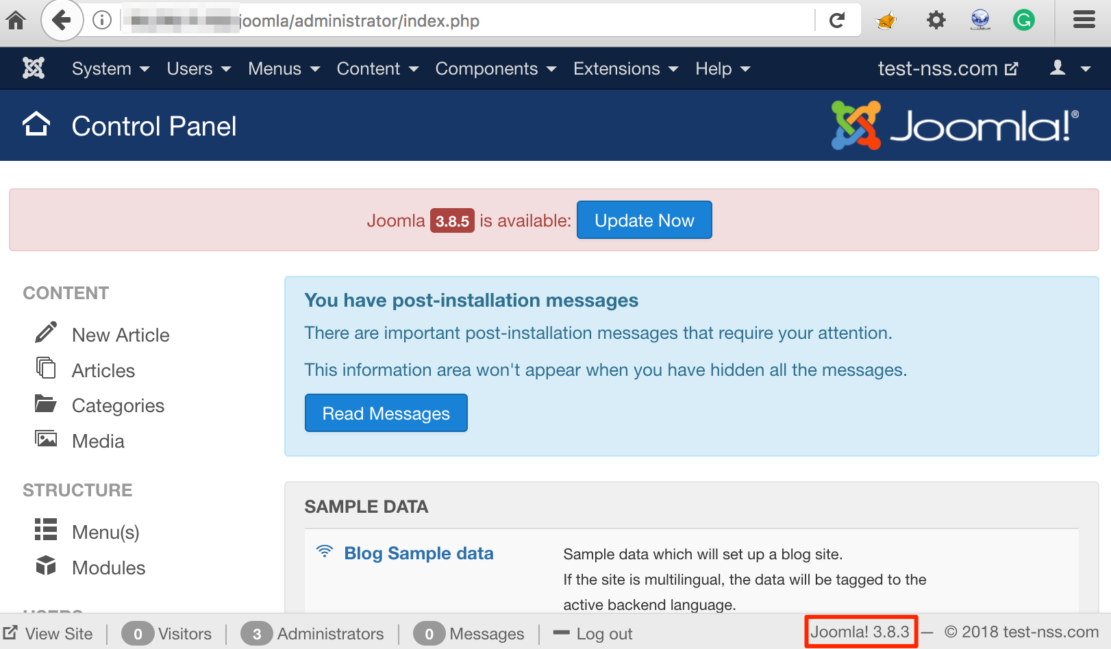 Joomla! version 3.8.3