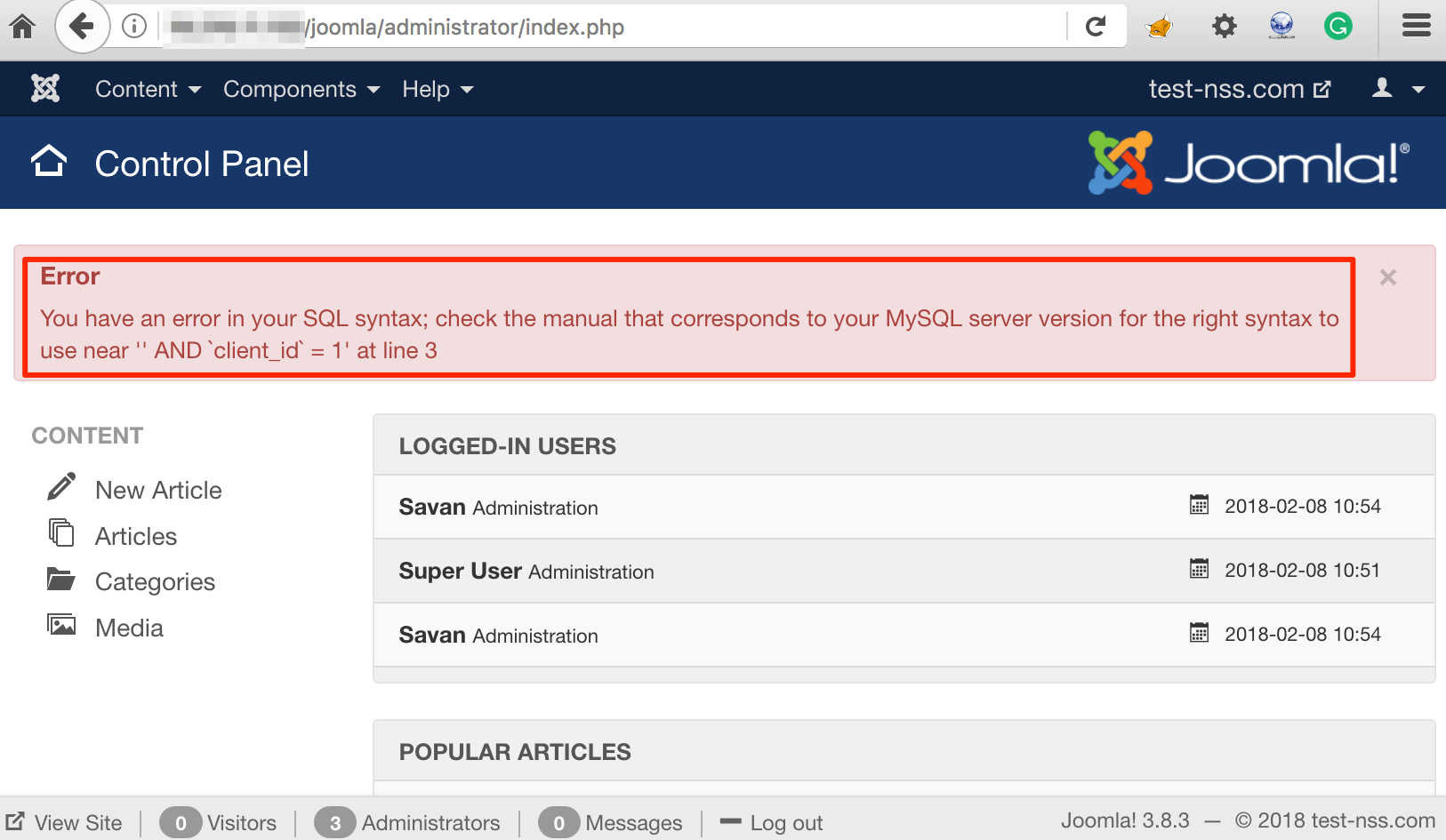 SQL Error on Other Page